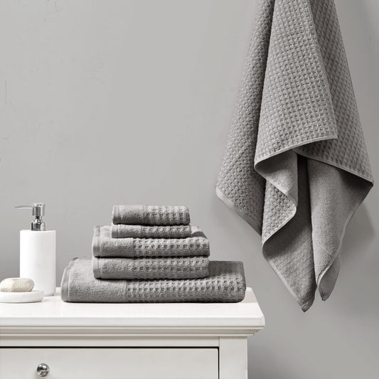 Madison Park Spa Waffle 100% Cotton Luxurious Towel Set, Premium Texture Waffle Weave, Highly Absorbent, Quick Dry, Hotel & Spa Quality Wash Clothes