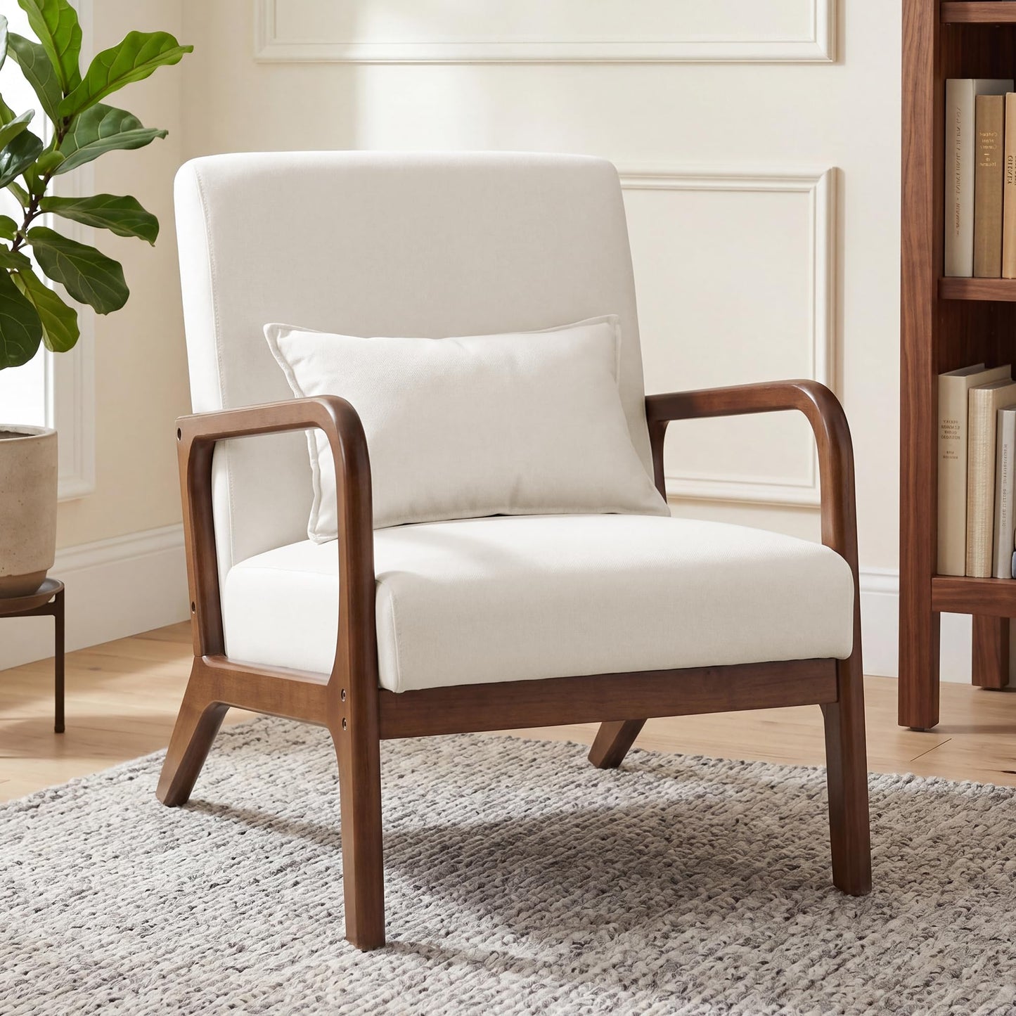 BonVache Armchair Modern Accent Chair with Pillow Comfy Reading Chair for Living Room Bedroom Office, Beige