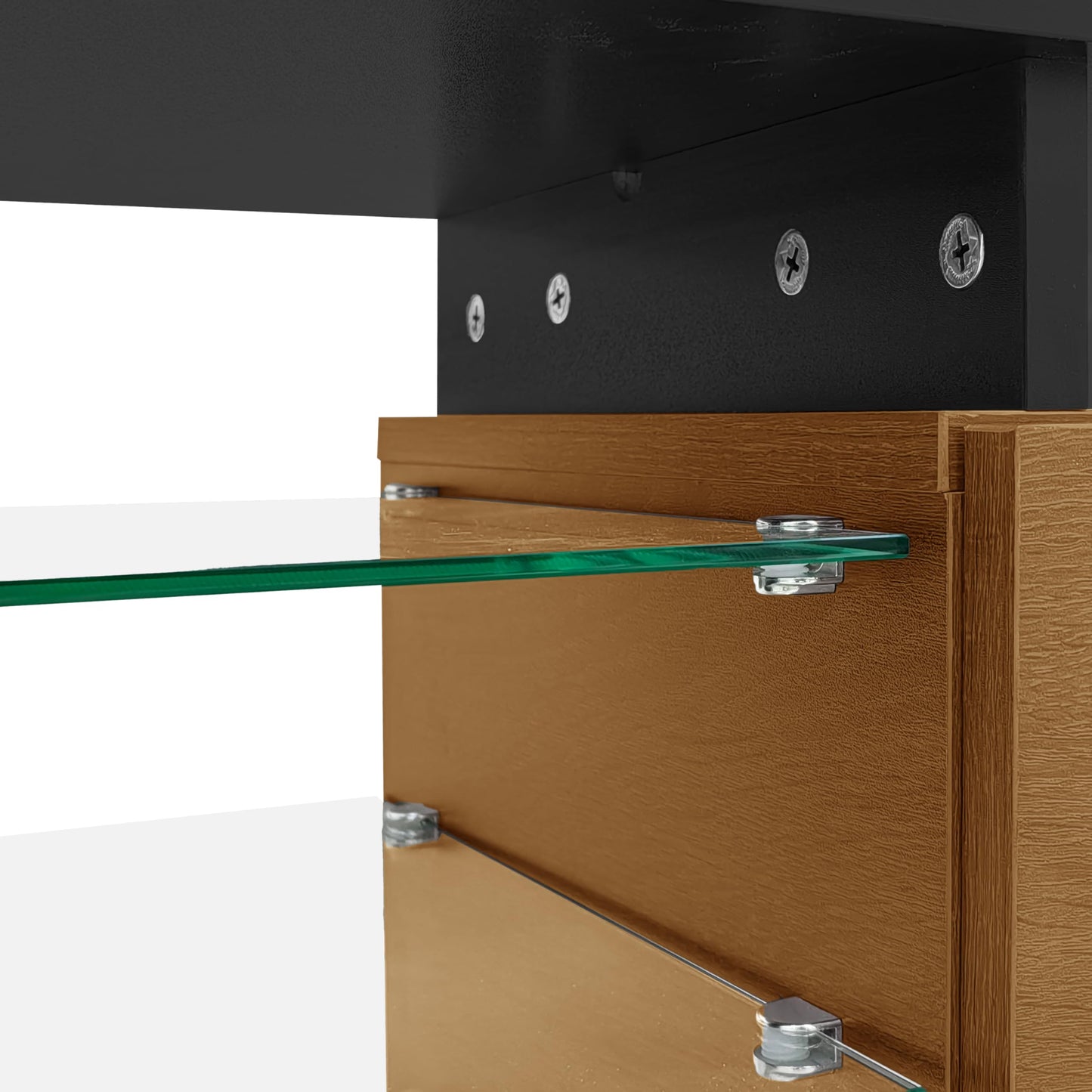 Ball & Cast Modern TV Cabinet Design: Stylish and Elegant, Practical Storage Space, Black and Wood Look, Glass Shelves, LED Lighting, 170x33x33.5cm
