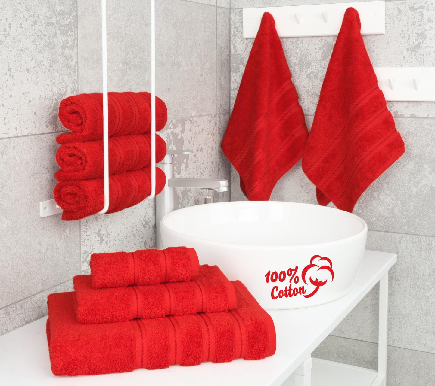 American Soft Linen Luxury 6 Piece Towel Set, 2 Bath Towels 2 Hand Towels 2 Washcloths, 100% Turkish Cotton Towels for Bathroom, Red Towel Sets