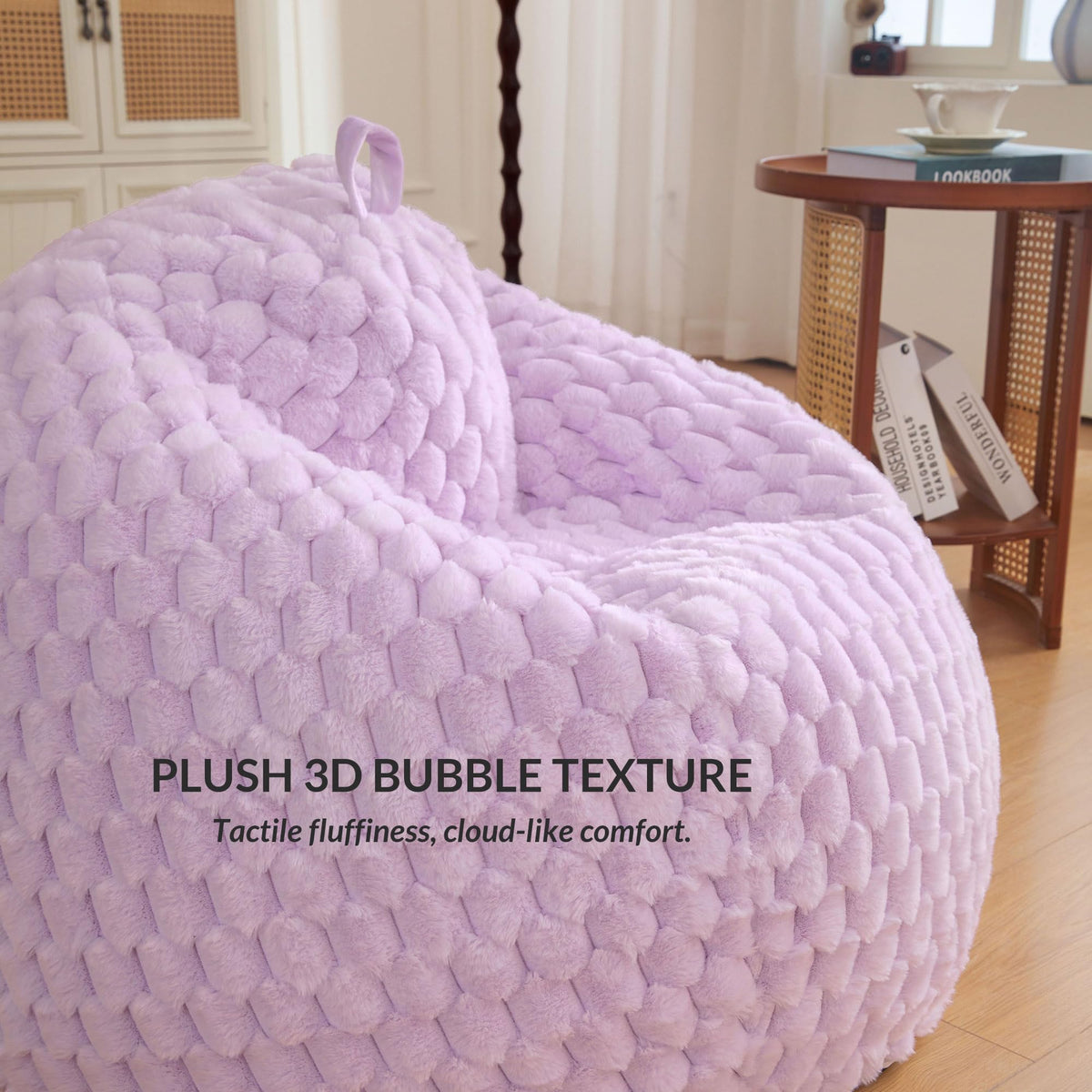XeGe Bubble Kids Fluffy Faux Rabbit Fur Bean Bag CoverNo Filler, Lavender