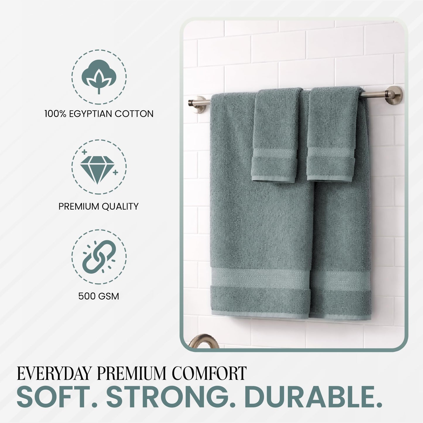 RAYMSTER 8 Piece Egyptian Cotton Towel Set - 2 Bath, 4 Face, & 2 Hand Towels Set for Daily Use - Soft, Highly Absorbent, Quick Dry, and Lightweight