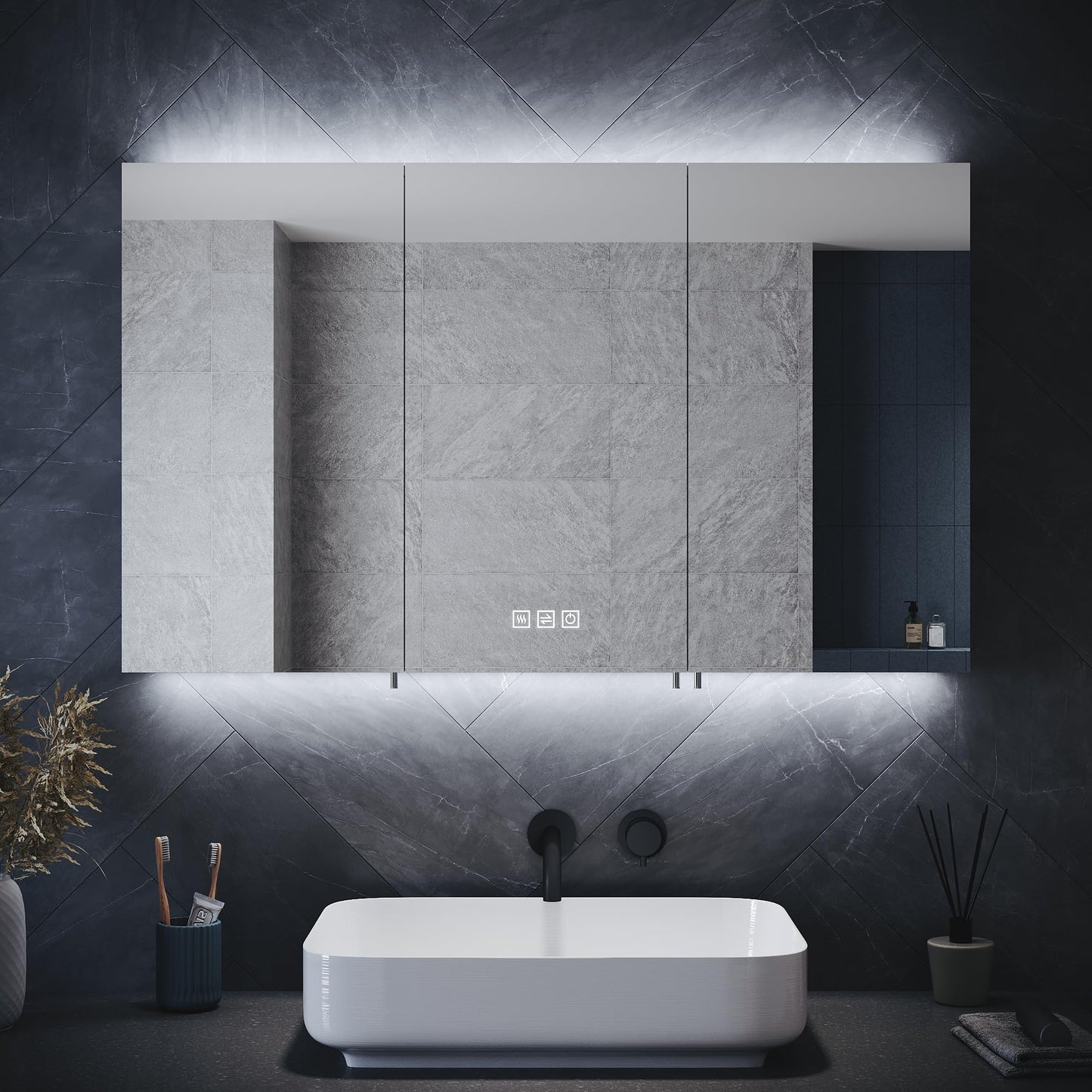 ELEGANT Triple Door LED Mirror Cabinet with Shaver Socket, 1000x600cm