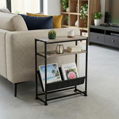 ZEXVIDA Small End Table for Small Spaces - Slim Side Table with Magazine Holder,2 in 1 Design Narrow End Table Living Room,Skinny Bedroom Nightstand