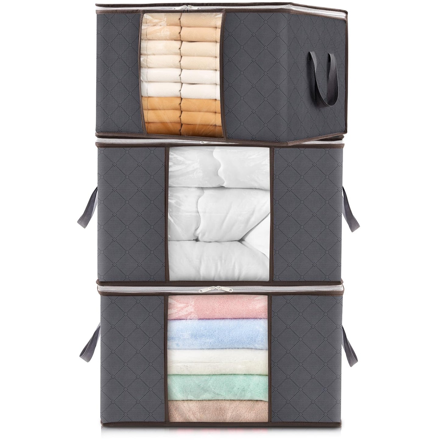 Lifewit 3 Pack Clothes Storage Bags, Foldable Storage Box Moving Bags Wardrobe Storage Organiser Packing Boxes for Moving House with Clear Window for