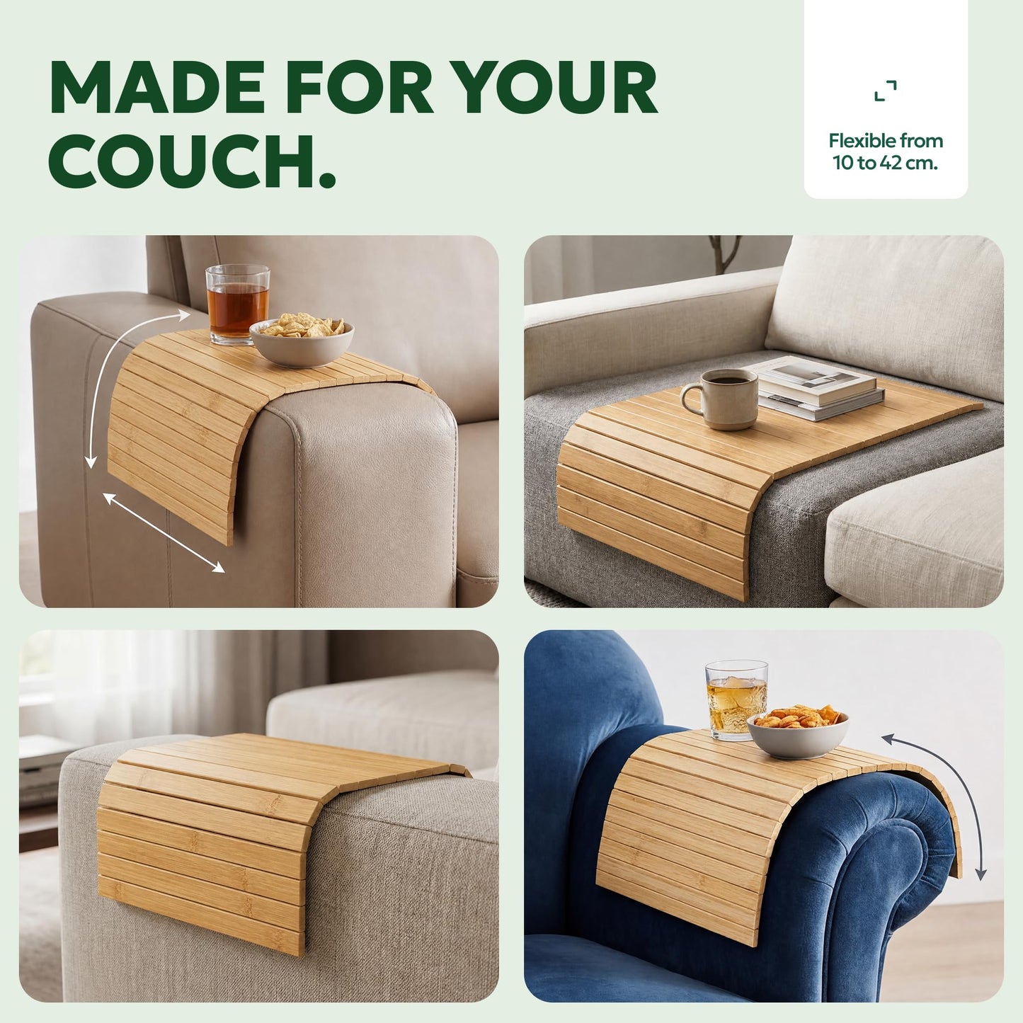 Sofa Arm Tray - Armchair Tray - Sofa Arm Table - Bamboo Armrest Caddy