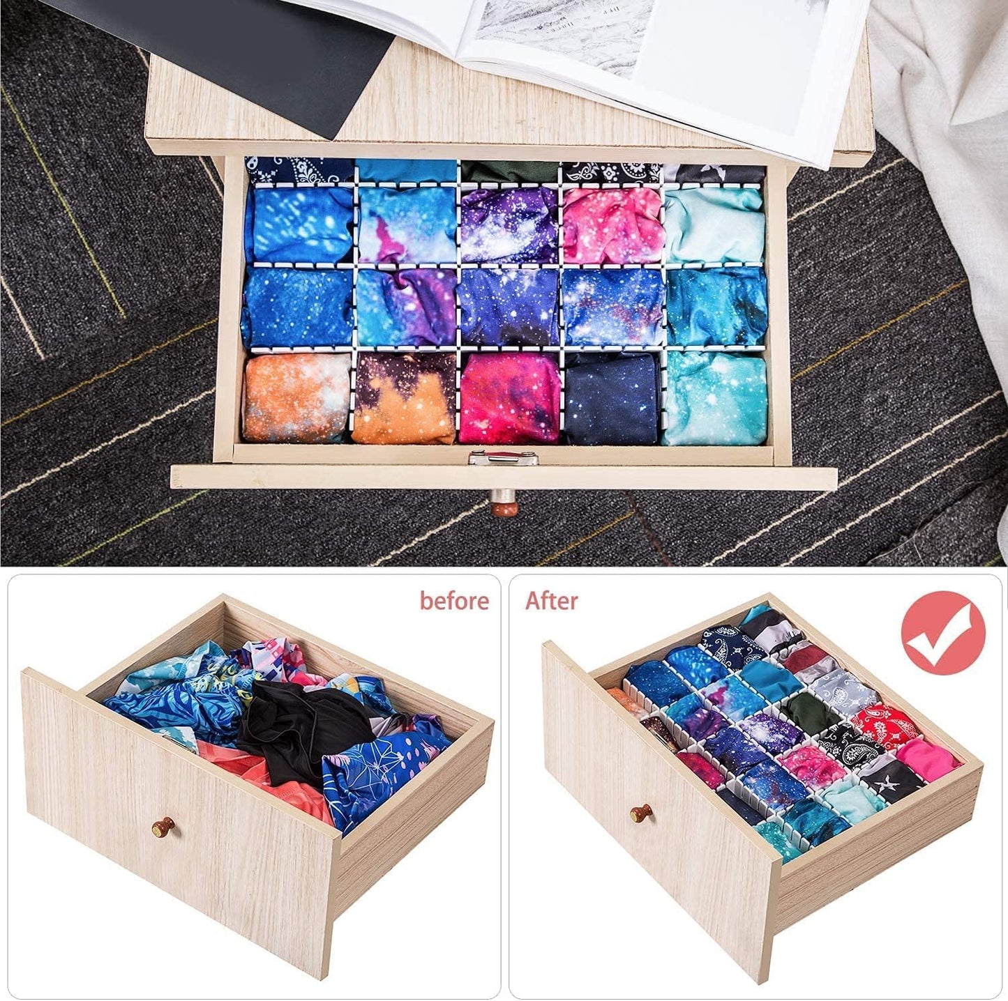 Flytianmy 40Pcs Drawer Dividers, Adjustable Drawer Organizer for Socks, Underwear, Makeup, Can Help Tidy Kitchen, Bedroom, DresserWhite