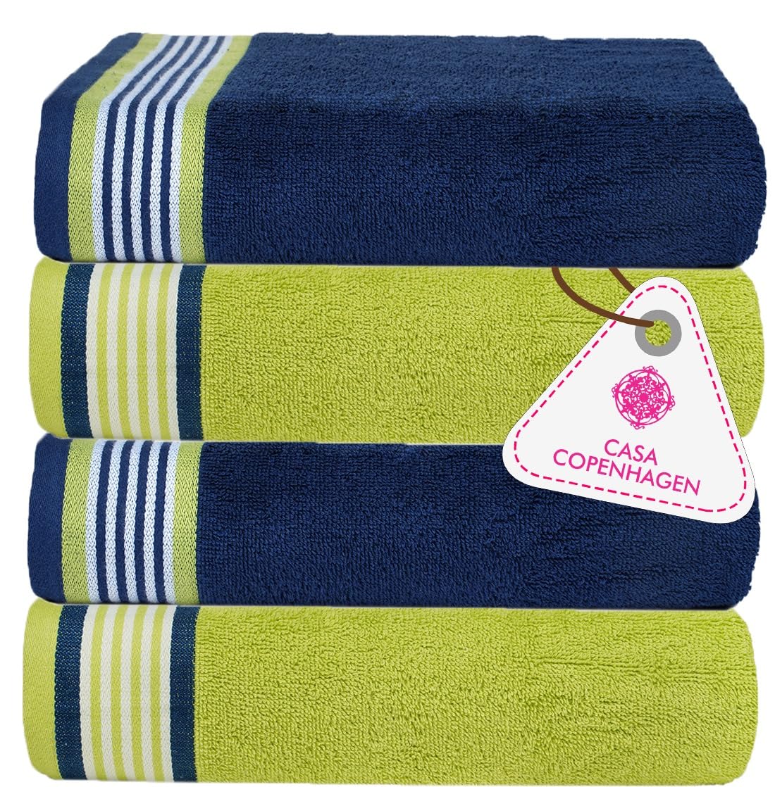 CASA COPENHAGEN He & She 4-piece bath towel set, 70x140 cm, California Blue/California Green, 550 g/m², Egyptian cotton, designed in Denmark