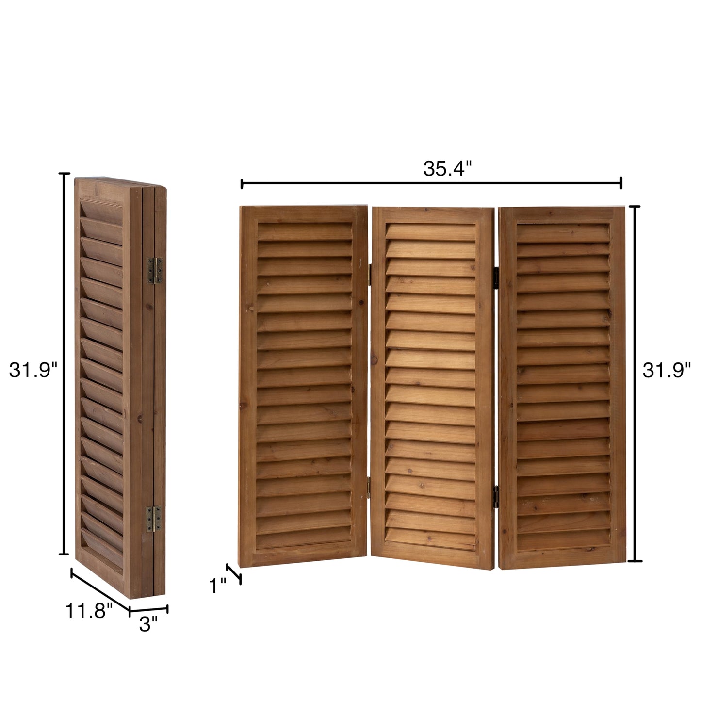 Sintosin 81 cm Height Divider Room Wood Brown, Short Folding Screens and Room Dividers 3 Pieces