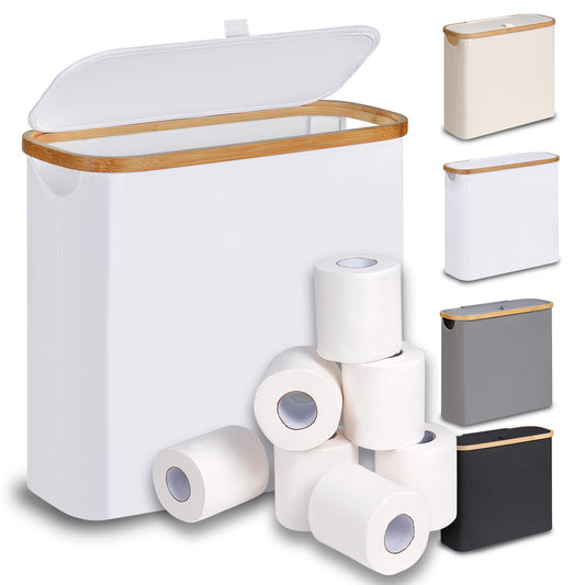 efluky 30L Toilet Roll Storage with Lid, Toilet Paper Basket, Bamboo Multifunctional Storage Basket Toilet Roll Basket for up to 9-12 Rolls, Perfect