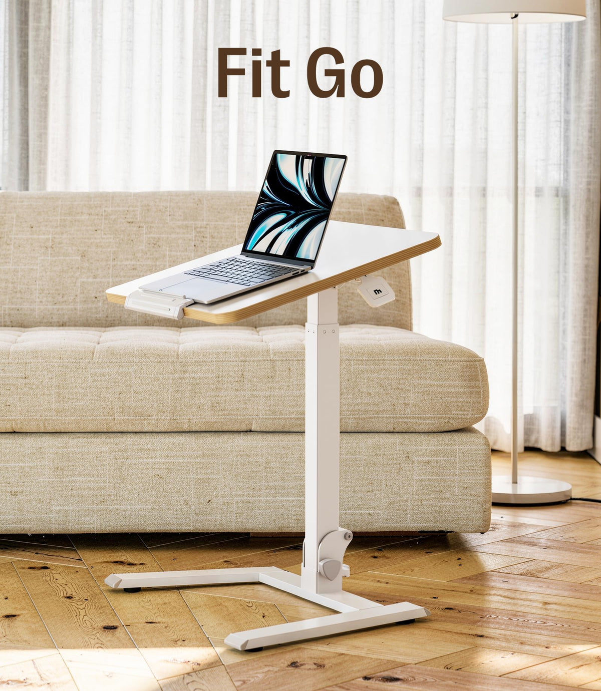 MAIDeSITe Fit Go Overbed Table with Wheels, Foldable Height Adjustable Desk
