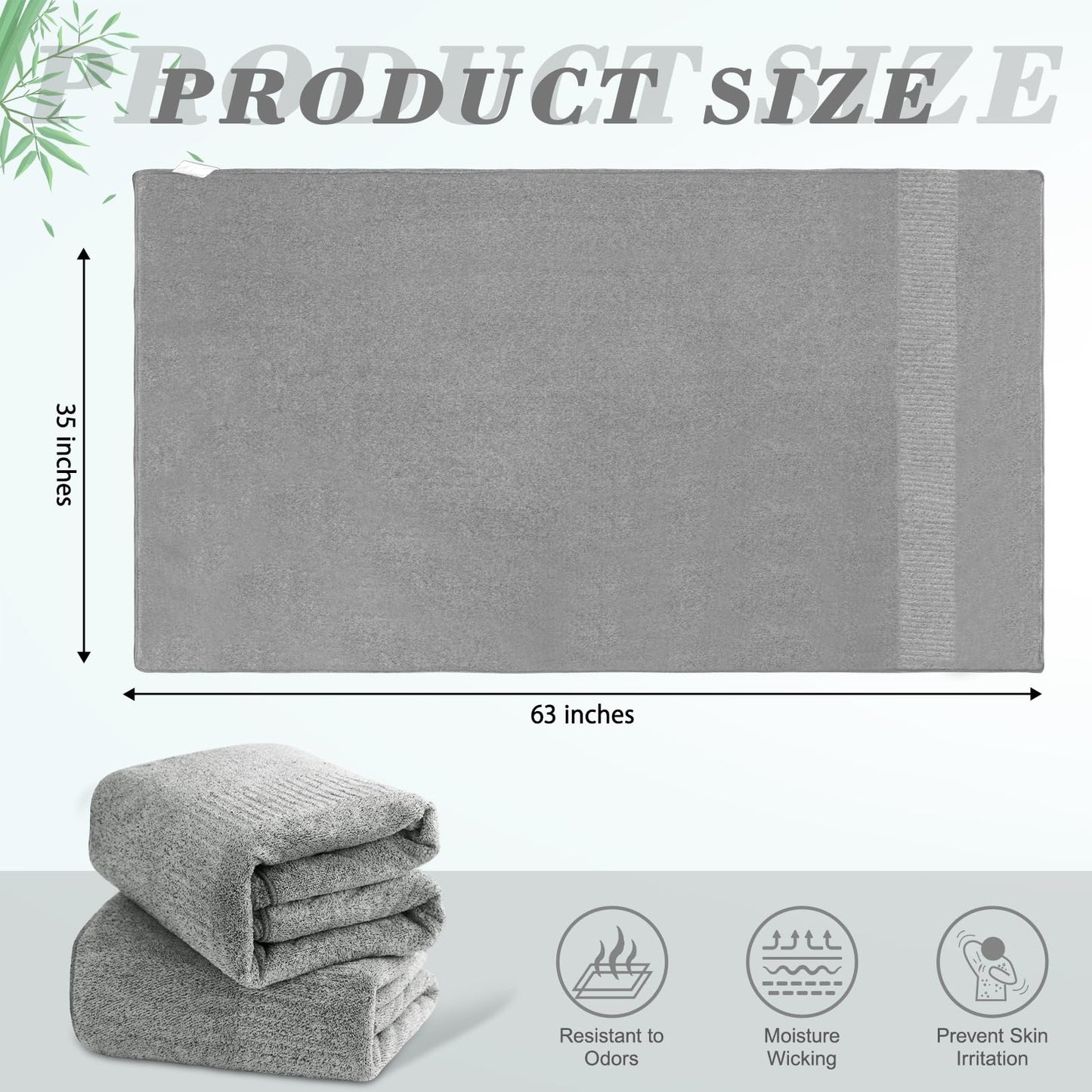 SEISSO Set of 2 Bath Towels, 88.9 × 160 cm Oversized Bath Sheets, Highly Absorbent & Quick-Drying Bamboo Fibre Towels for Bathroom Use, Grey