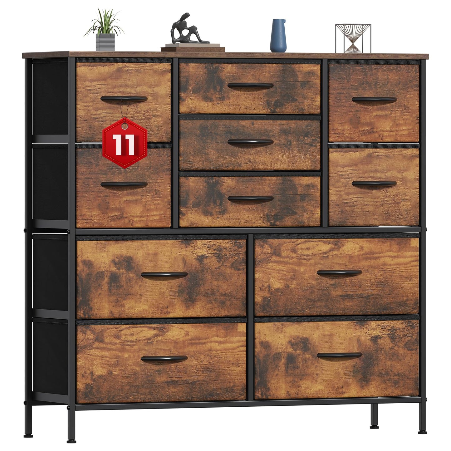 GoaHi Chest of Drawers, Large Dressers with Metal Frame and MDF Wooden Top Board, Adjustable Feet, Anti-Tip Safety