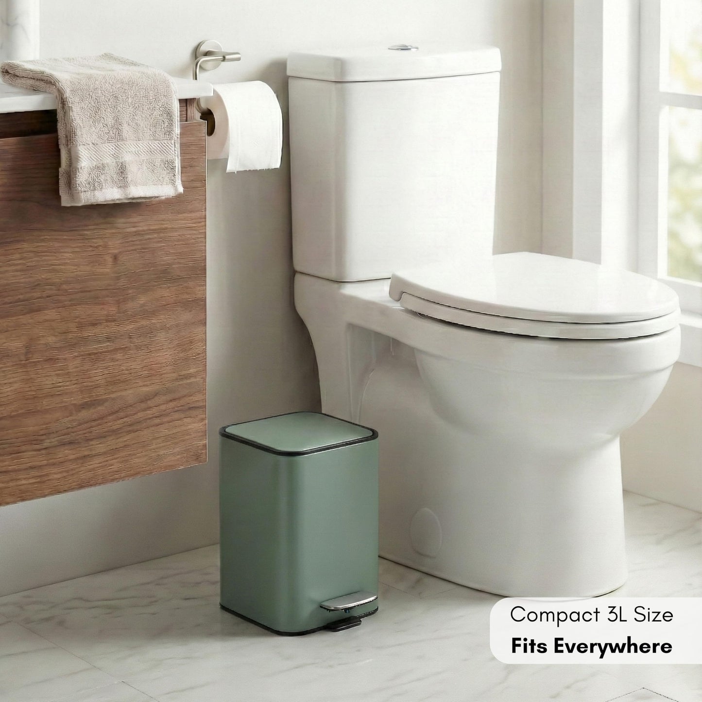 Erreke Bathroom Pedal Bin 3L, Green, Removable Inner Bucket, Modern Design