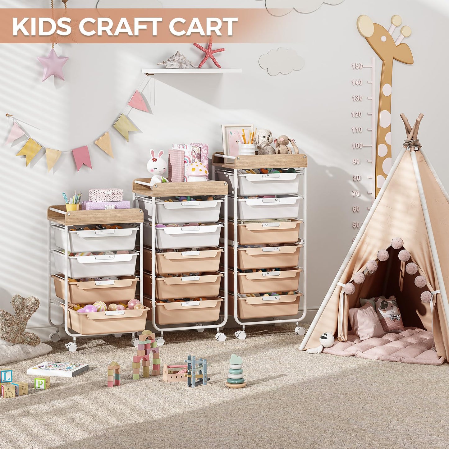 SYKIARIOL 4-Drawer Storage Trolley Rolling Cart, Pearl