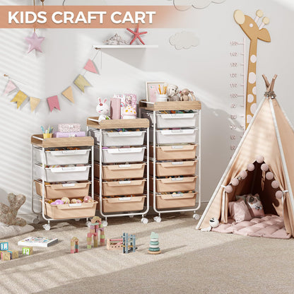 SYKIARIOL 4-Drawer Storage Trolley Rolling Cart, Pearl