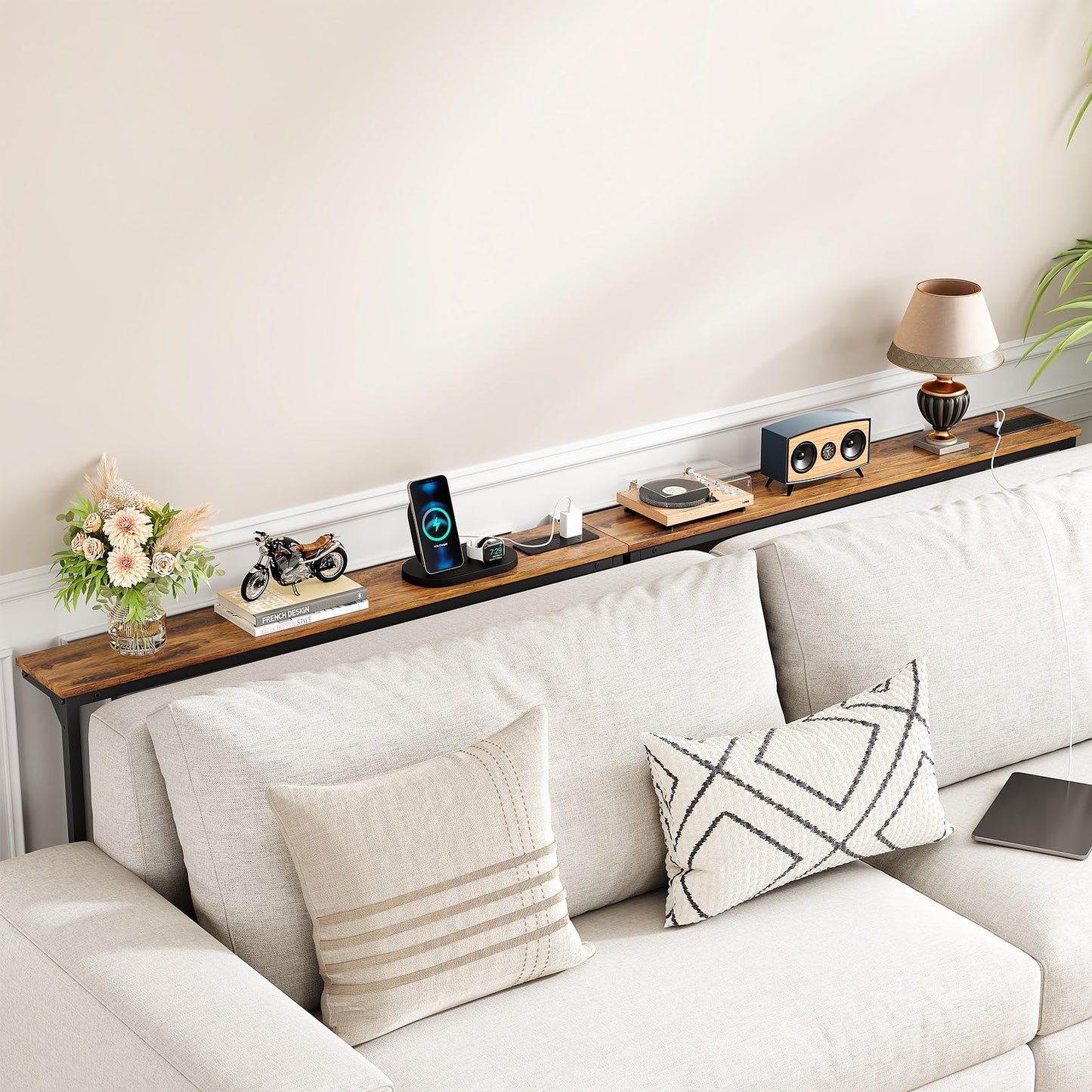 Kitstorack 2-Pack Narrow Console Table with Adjustable Height (25"-33") & 2 Power Outlets, Skinny Behind Couch Table