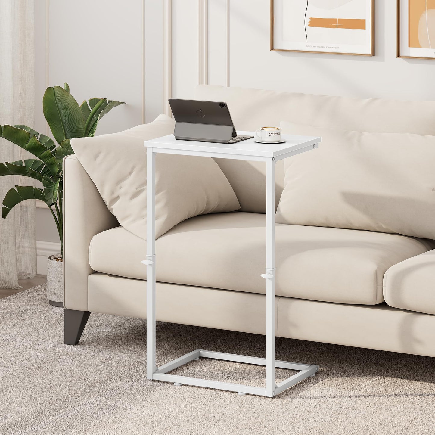 Vagusicc C-Shaped Side Table, Adjustable Height 45-85cm Sofa Side Tables, Small Side Table for Small Spaces