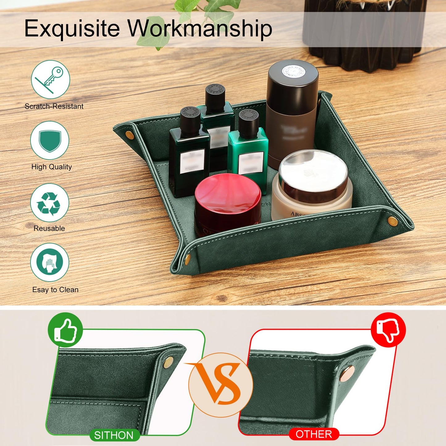 SITHON Valet Tray Premium PU Leather Desktop Storage Organizer