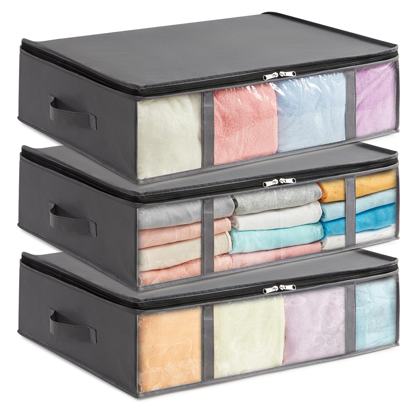 Lifewit 3 Pack Under Bed Storage,40L Clothes Storage Bags with Clear Window