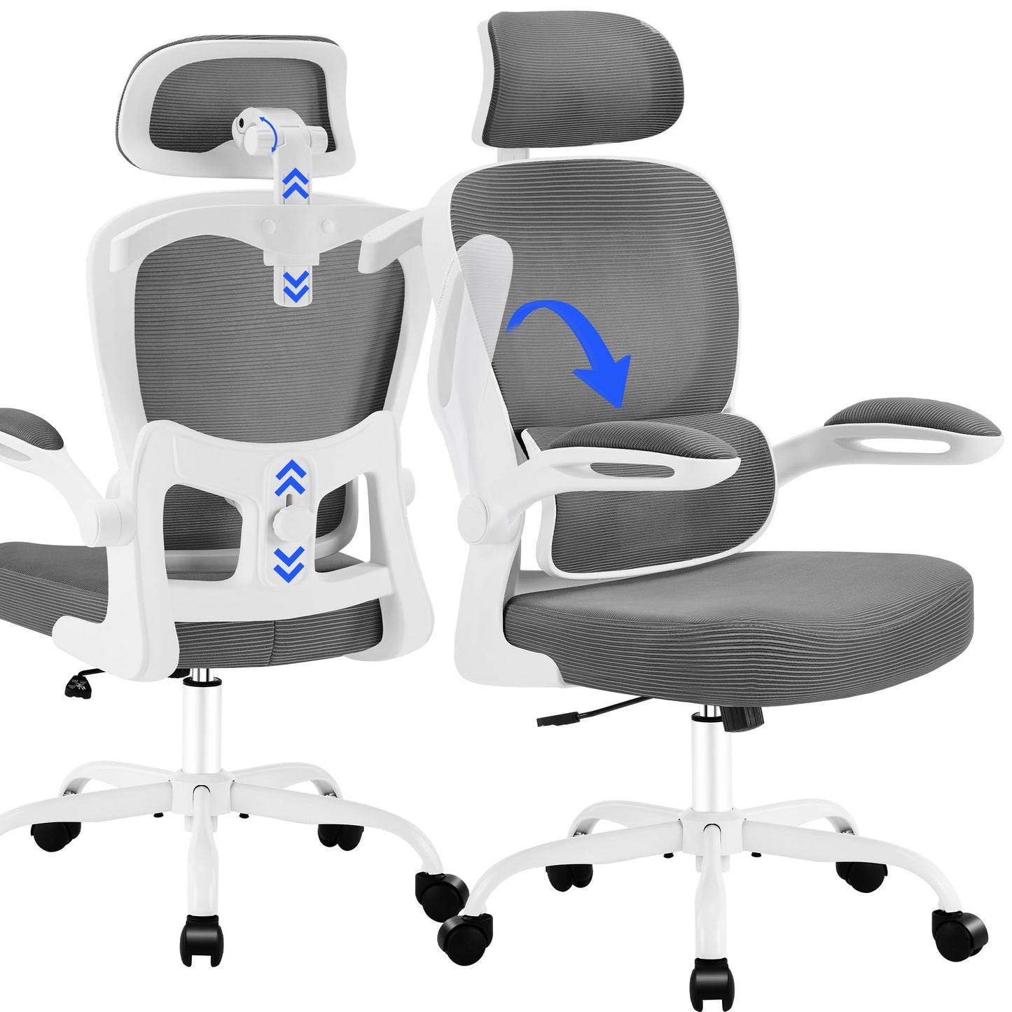 Coscendo Ergonomic Office Chair with Headrest & Lumbar Support, Grey