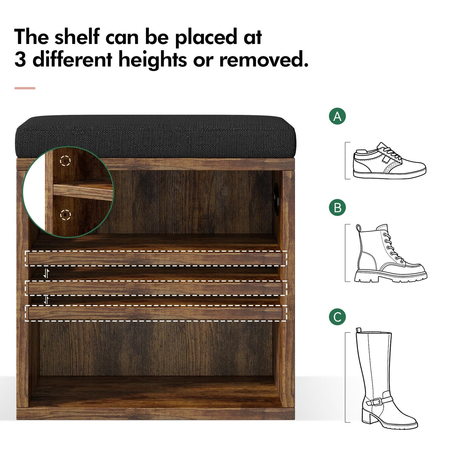 FUBHOMEY 2 Tier Small Shoe Hallway Storage Bench Rustic Brown EFHXD01H