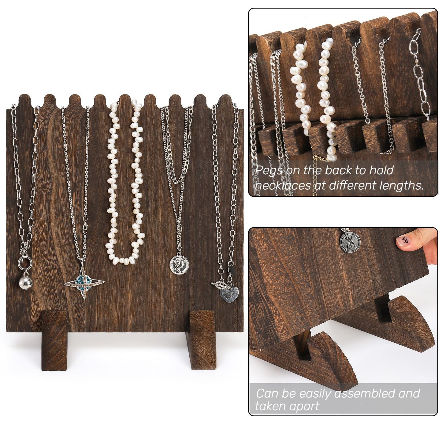 ZOOFOX Set of 2 Wood Necklace Display Stand for Selling, Freestanding Jewelry Easel Display Stand for 16 Necklaces