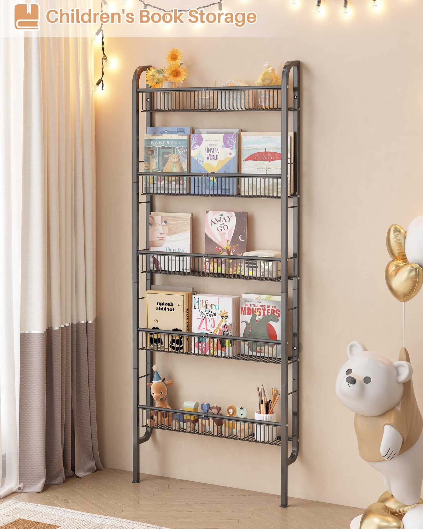 UMDONX Narrow Metal Storage Shelf Behind Door Book Organiser 5 Tier