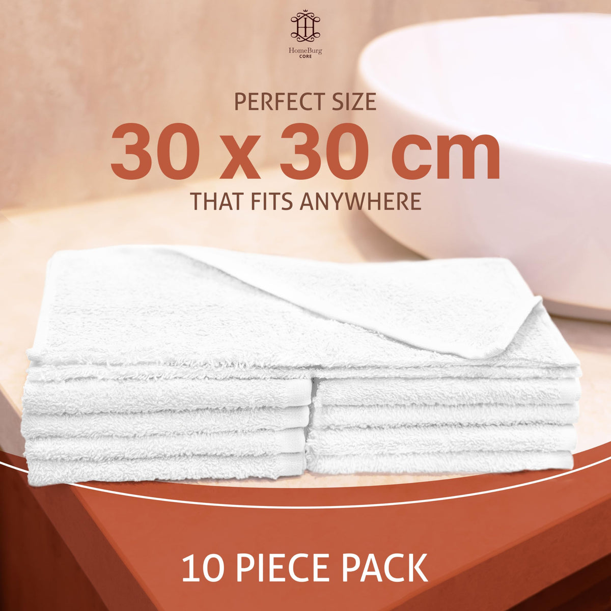 HomeBurg CORE 10-Piece Cotton Washcloths for Bathroom and Kitchen