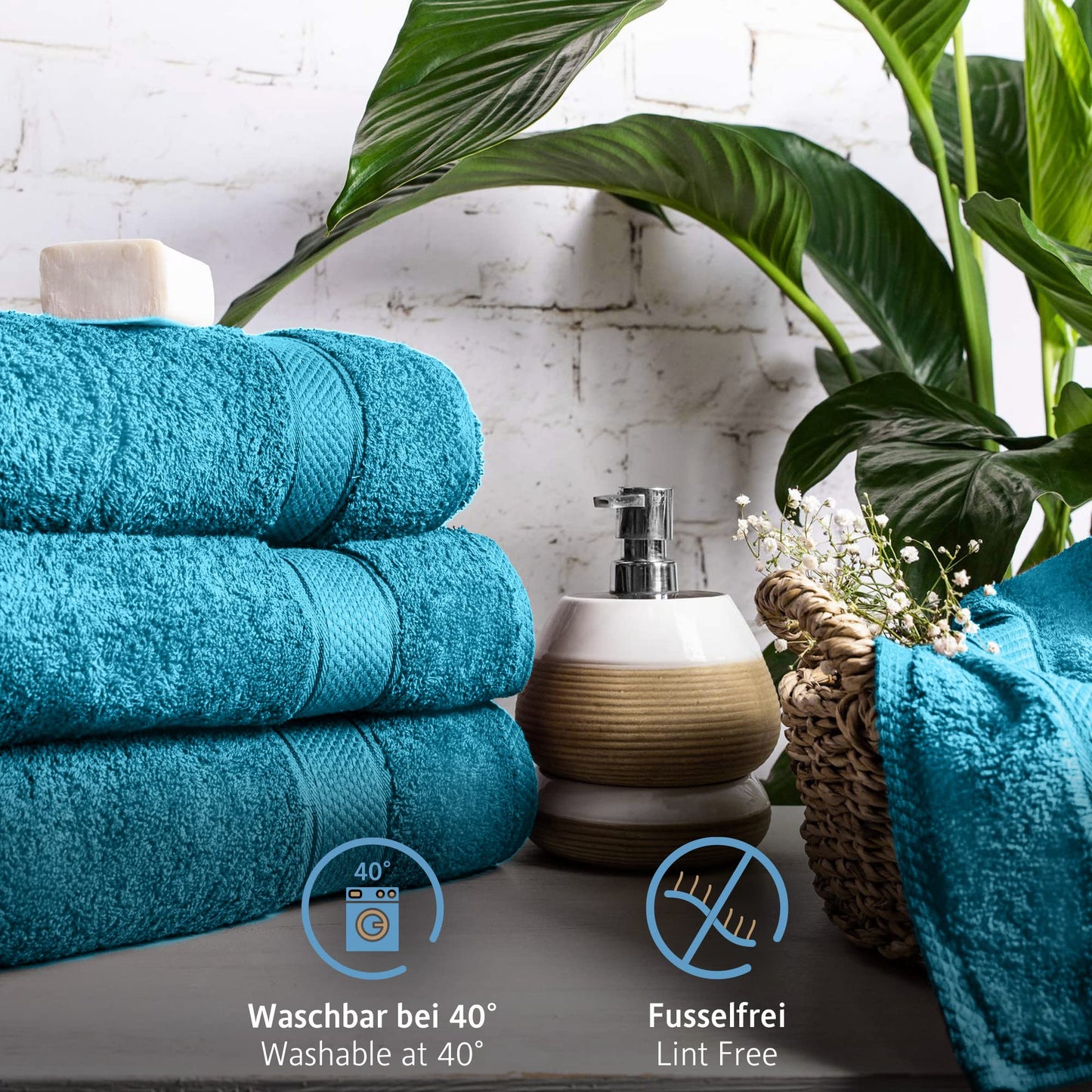 Komfortec Set of 8 100% Cotton Towels 470 g/m², 4 Bath Towels 70 x 140 cm and 4 Hand Towels 50 x 100 cm, Soft Terry Towelling, Large Size, Turquoise