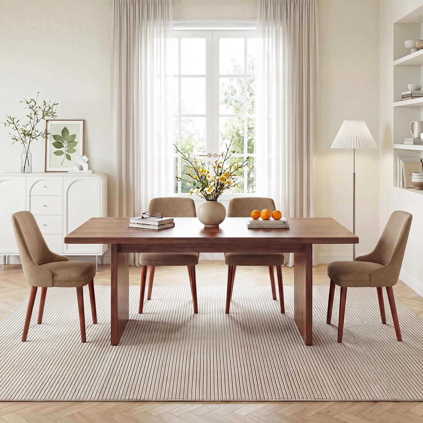 Dining Chairs Set of 4, Upholstered Dining Room Chairs with Ergonomic High Back, Thick Padded Seat, Skin-Friendly Fabric