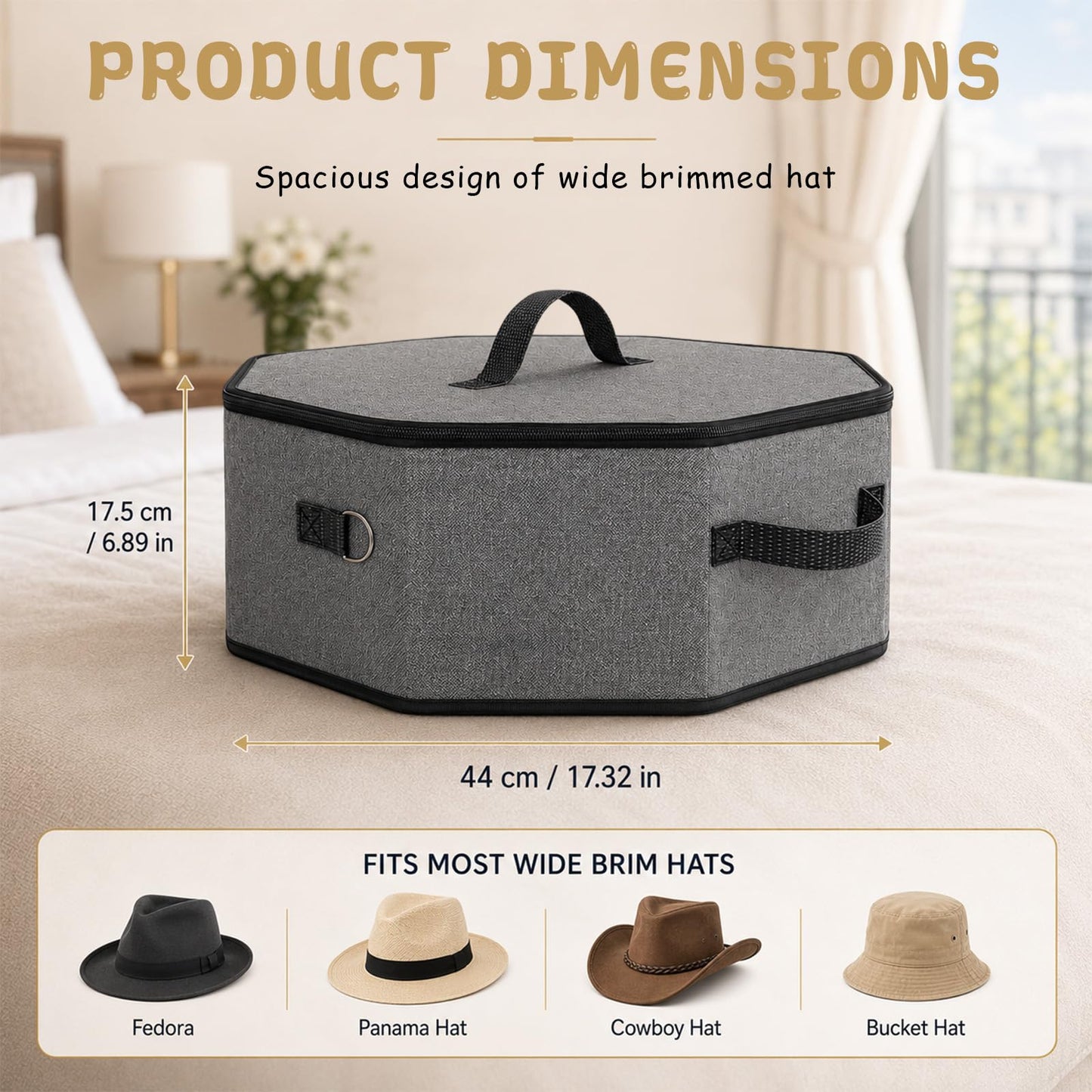 Dexpally Hat Boxes with Lids, Hat Storage Box for Travel, Foldable Portable Travel Hat Box