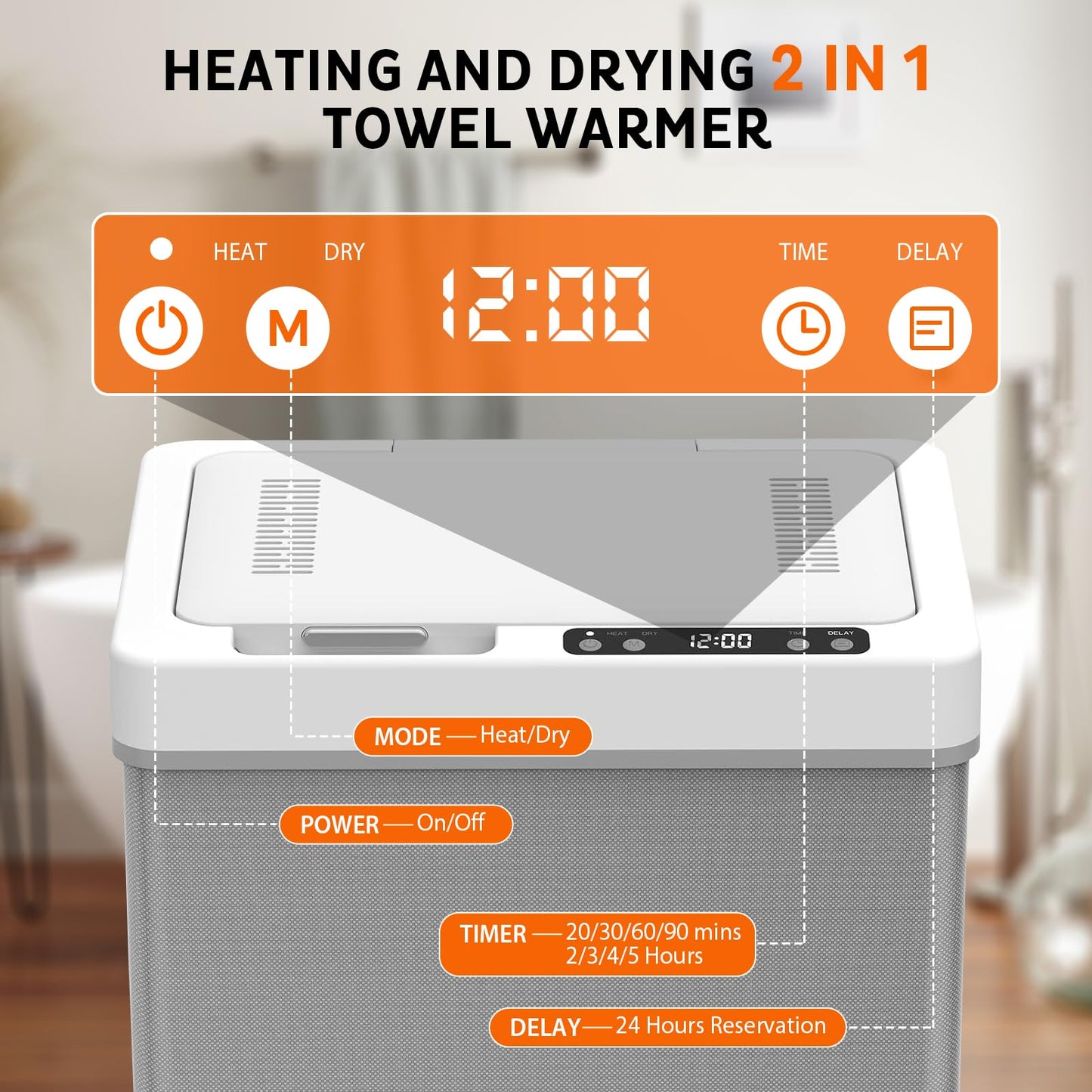 JAOGAUS Towel Warmer, Foldable Towel Heater Cabinet with LED Display