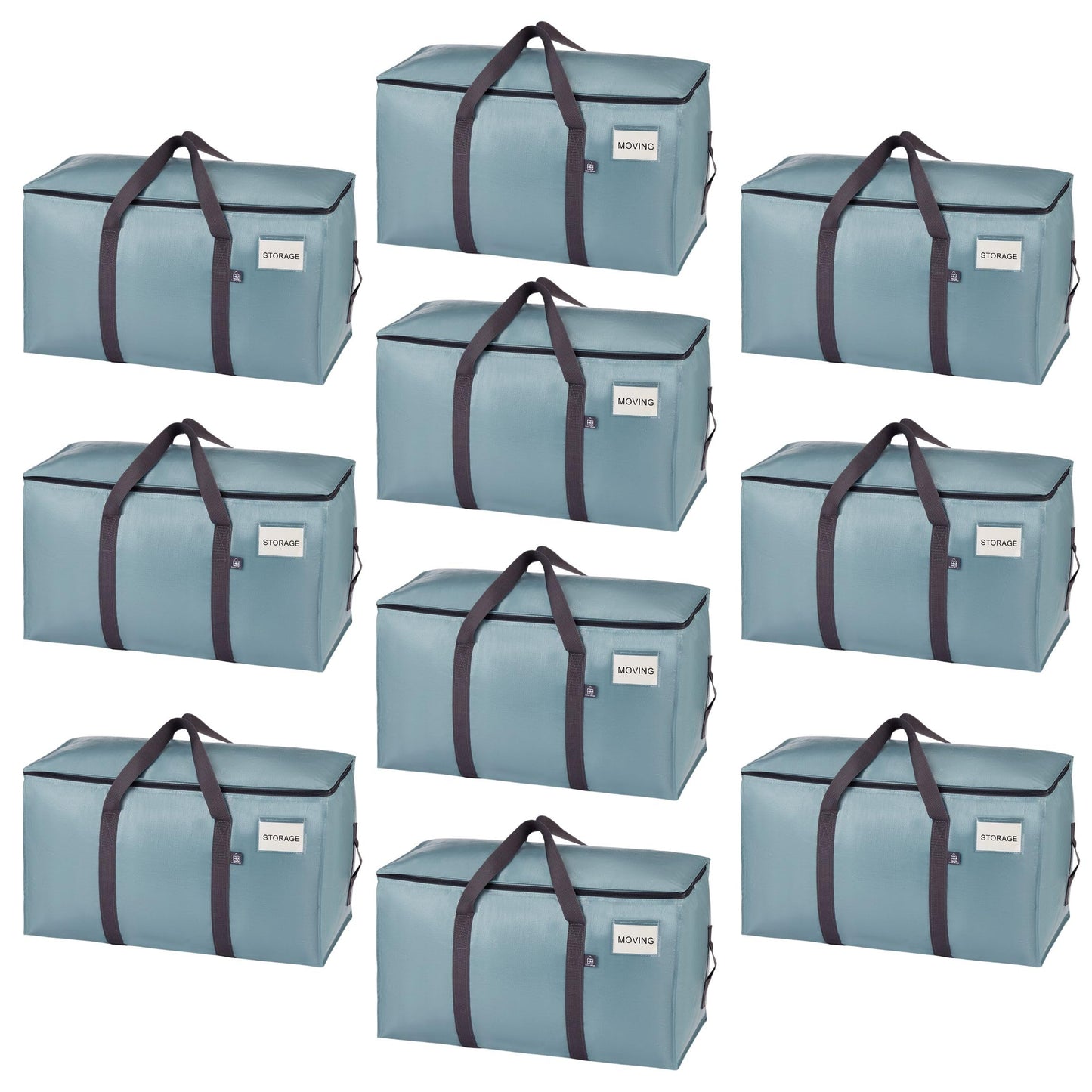 VENO 10 Pack Extra Large Moving Bags with Zippers & Carrying Handles, Heavy-Duty Storage Tote Moving Boxes for Space Saving (Light Blue-10 Pack)
