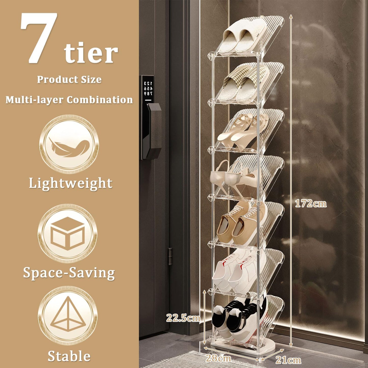kiss me Sloping Narrow Shoe Rack,5/6/7/8 Tiers Transparent shoe rack small Slim Tall Shoe Storage Rack Vertical Shoe Shelf Stand Holder Organiser