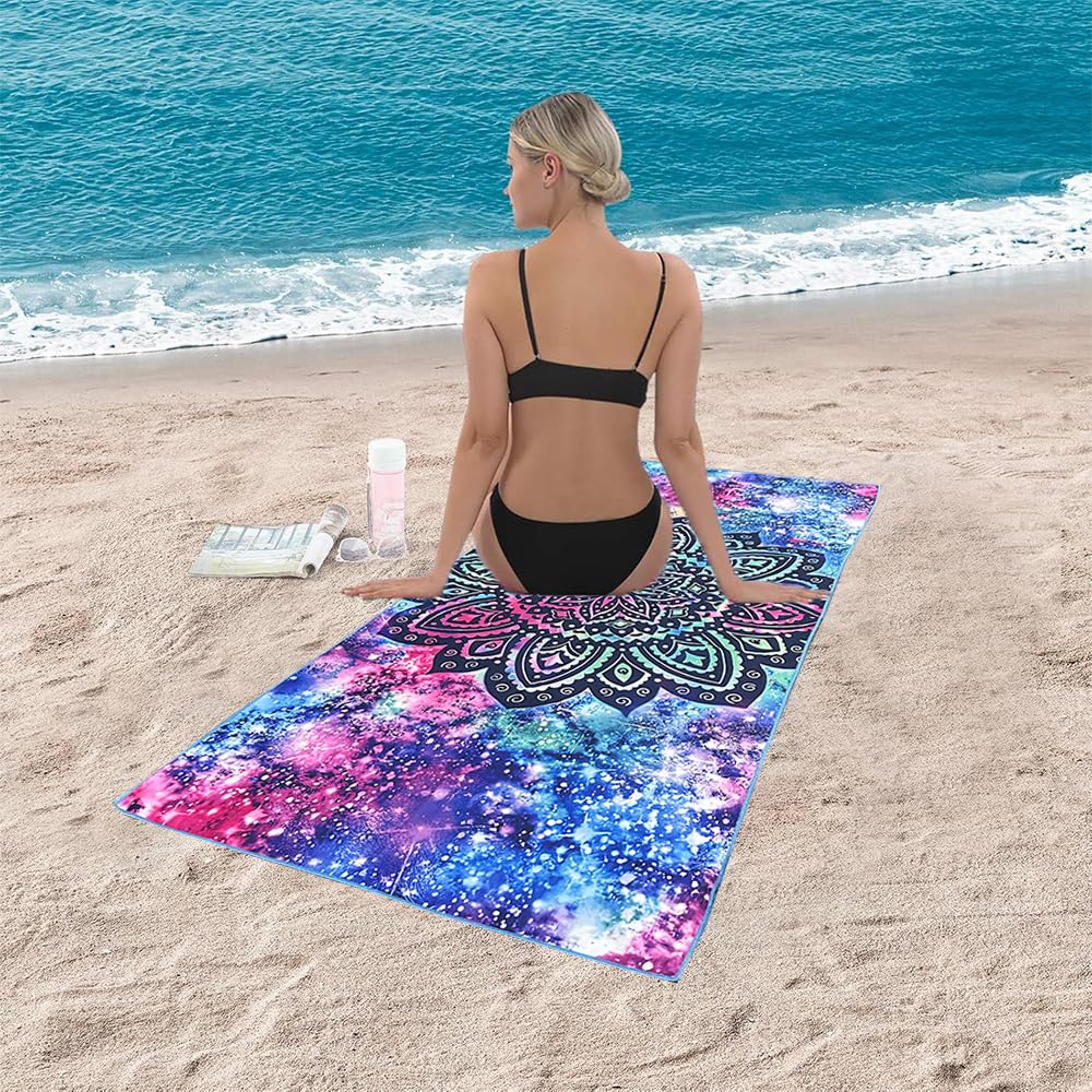 Microfibre Beach Towel 71"X32" Quick Dry Lightweight 2 Pcs Sand Free Extra Large Thin Towels Travel Essentials For Adults Womens Swim Bath