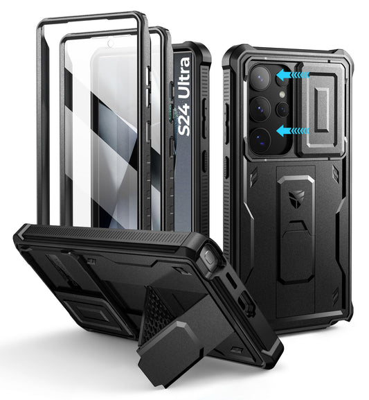 Dexnor for Samsung Galaxy S24 Ultra Case with Built-in Slide Camera Cover & Screen Protector & Kickstand, Heavy-Duty Shockproof Rugged Case Full-Body