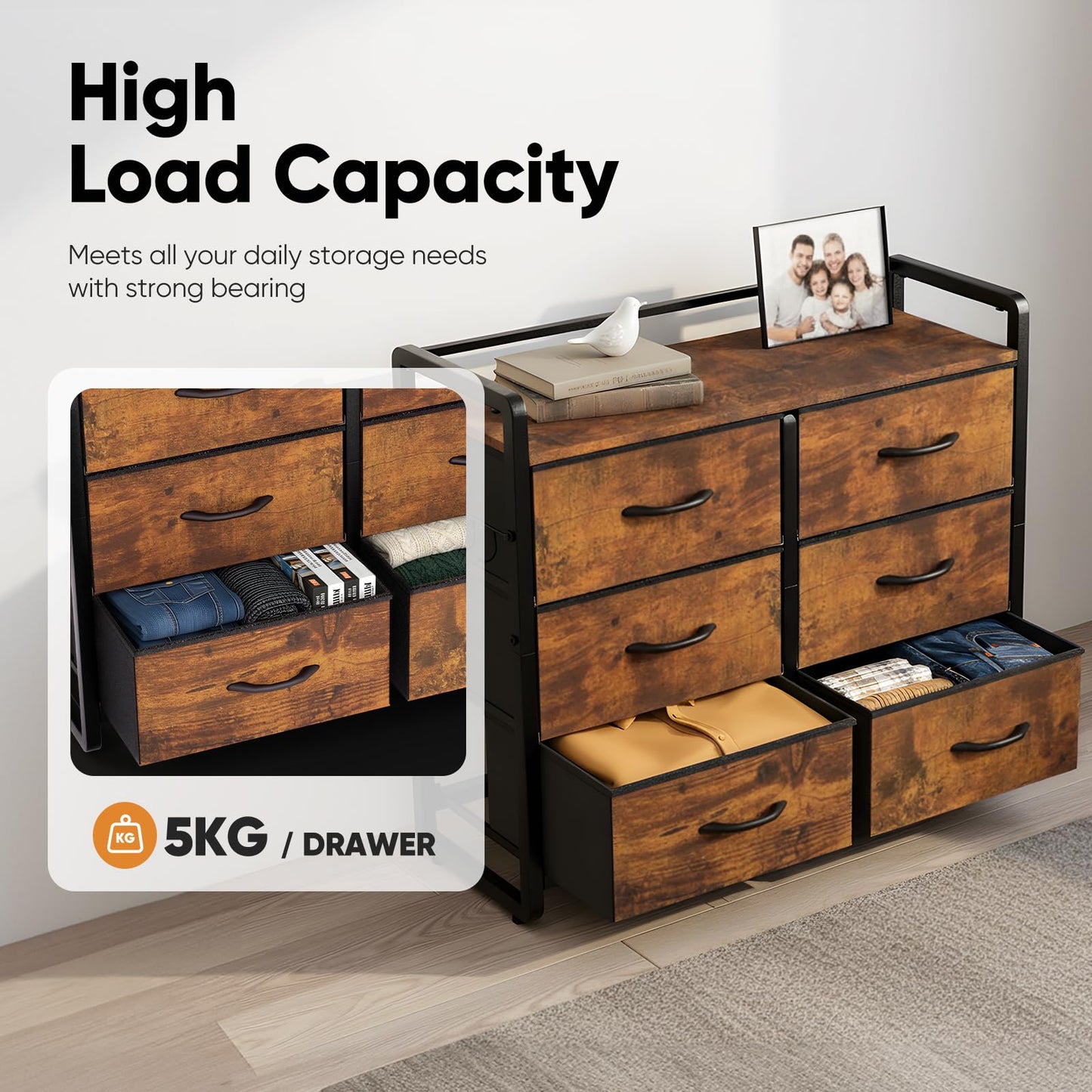 MAXLEAD Chest of Drawer with 6 Drawers, Large Capacity Storage Organiser Unit, Fabric Dresser for Bedroom, Living Room, Hallway - Brown