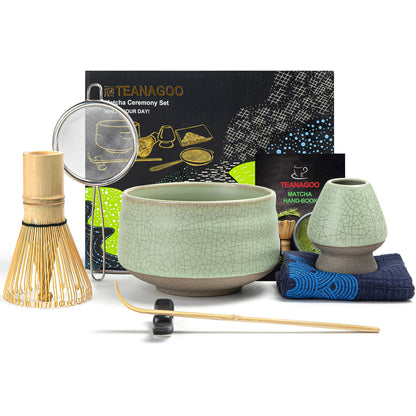 TEANAGOO Matcha Set, 7 Pcs Matcha Kit for Ceremony, Matcha Whisk Set, Ceramic Matcha Bowl, Matcha Tea Set for Making Breakfast/Matcha Latte, Bamboo