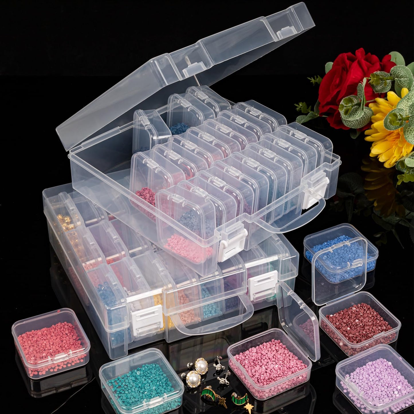 Bead Storage Containers, Craft Bead Organiser Storage Box, Diamond Art Storage Box Small Craft Organiser Box with Hinged Lid for Nail Beads Seeds