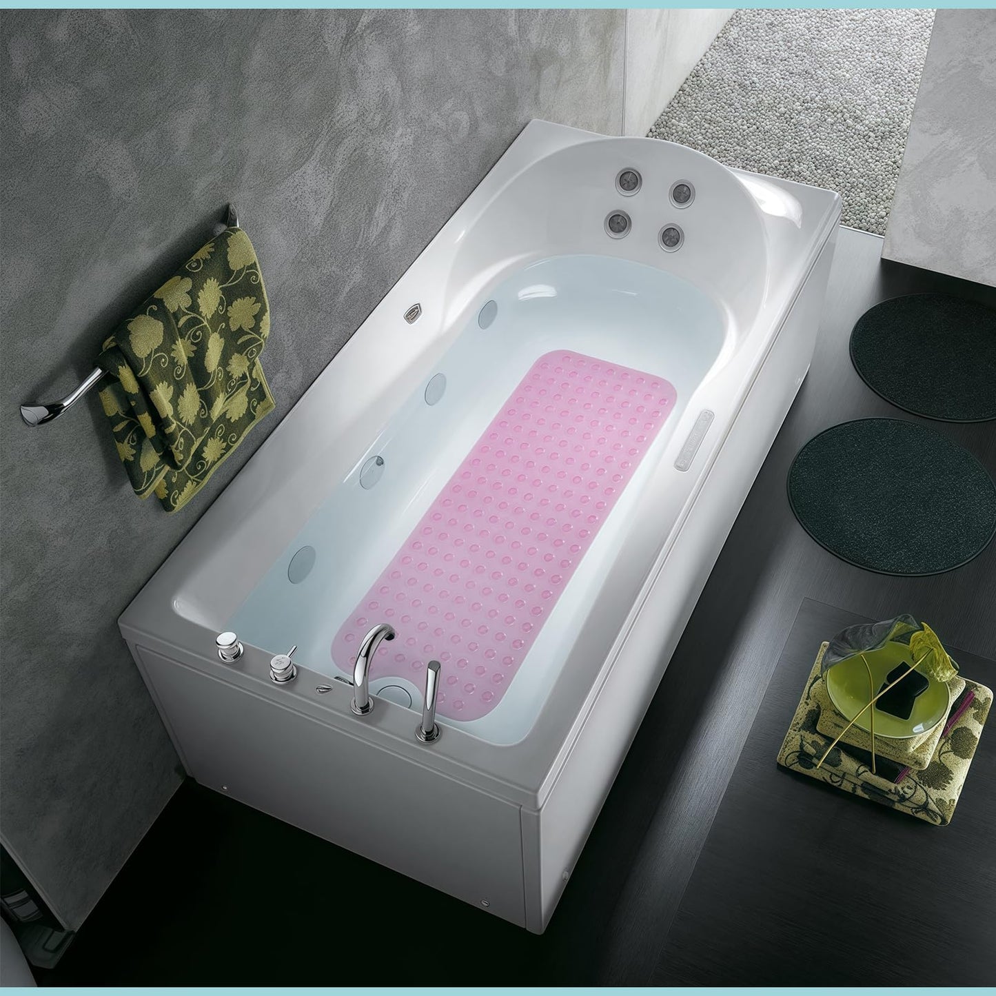 Shower Bath Mat 100x40cm,Extra Long Shower Mat Anti Mould Bath Mats Black,Non Slip Bath Mat for Tub,Shower Mats with Suction Cups,Drain Holes,Machine