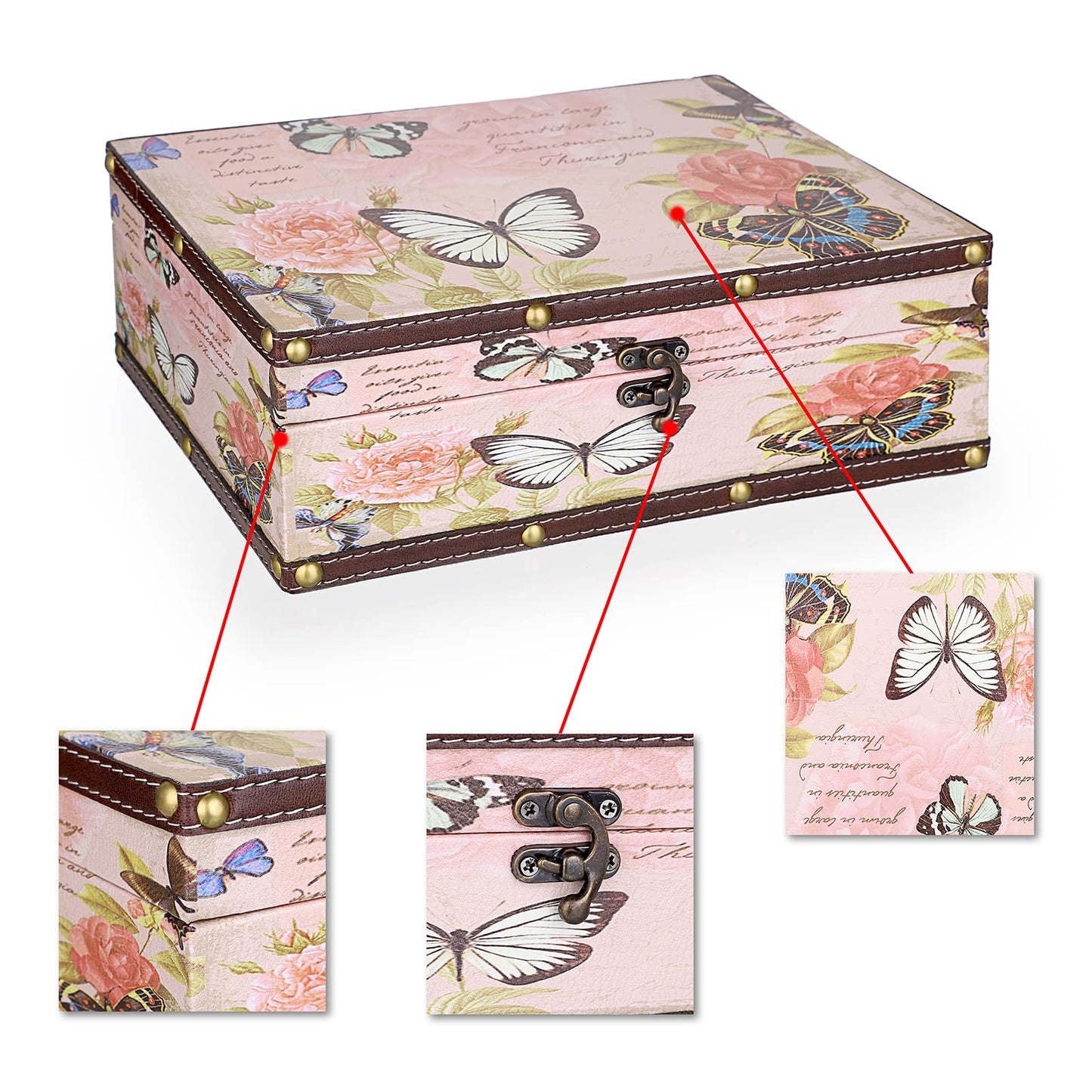SUMNACON Vintage Treasure Storage Box with Latch 27.2*21.5*9.4cm, Butterfly