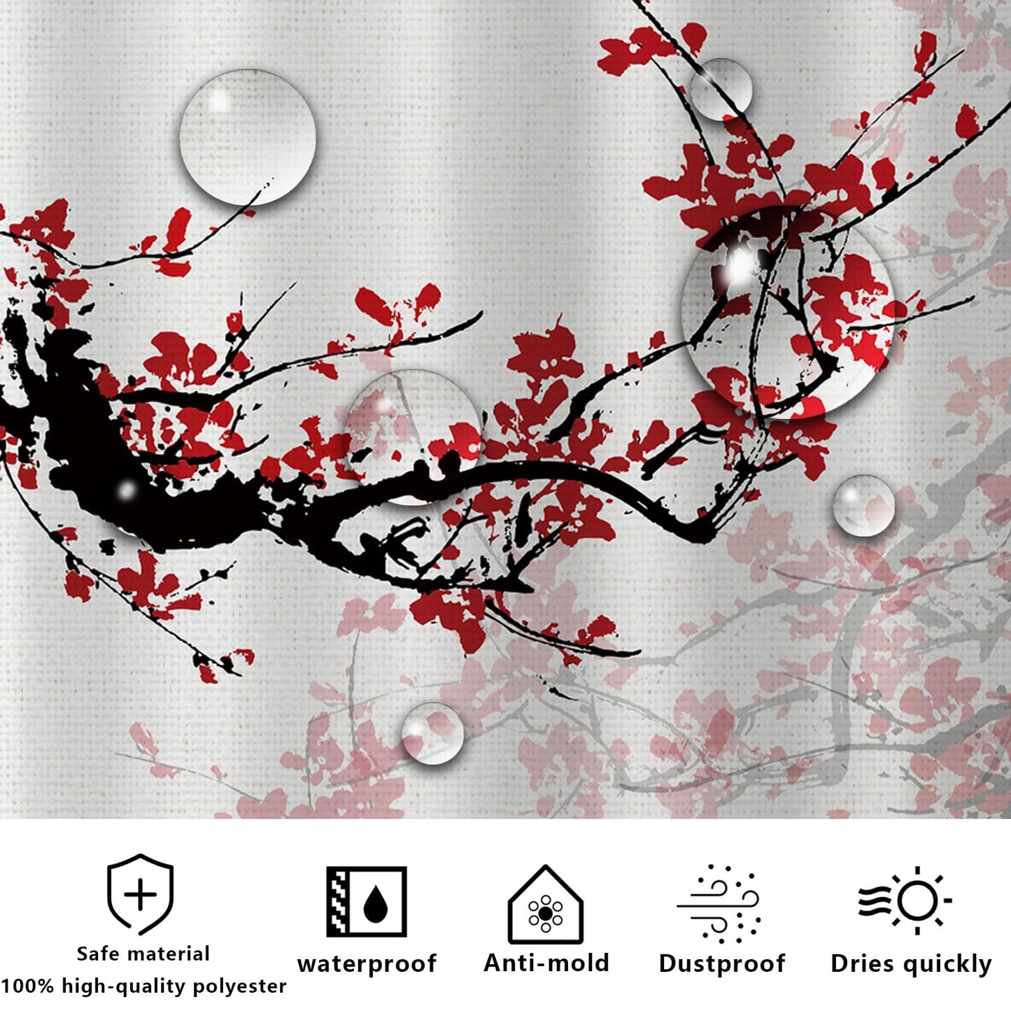 FAIRYGATE Wet Room Shower Curtain Mould Proof Resistant Winter Flowers Water Repellant Fabric Polyester with 12 Plastic Hooks Size 180x180CM Bathroom