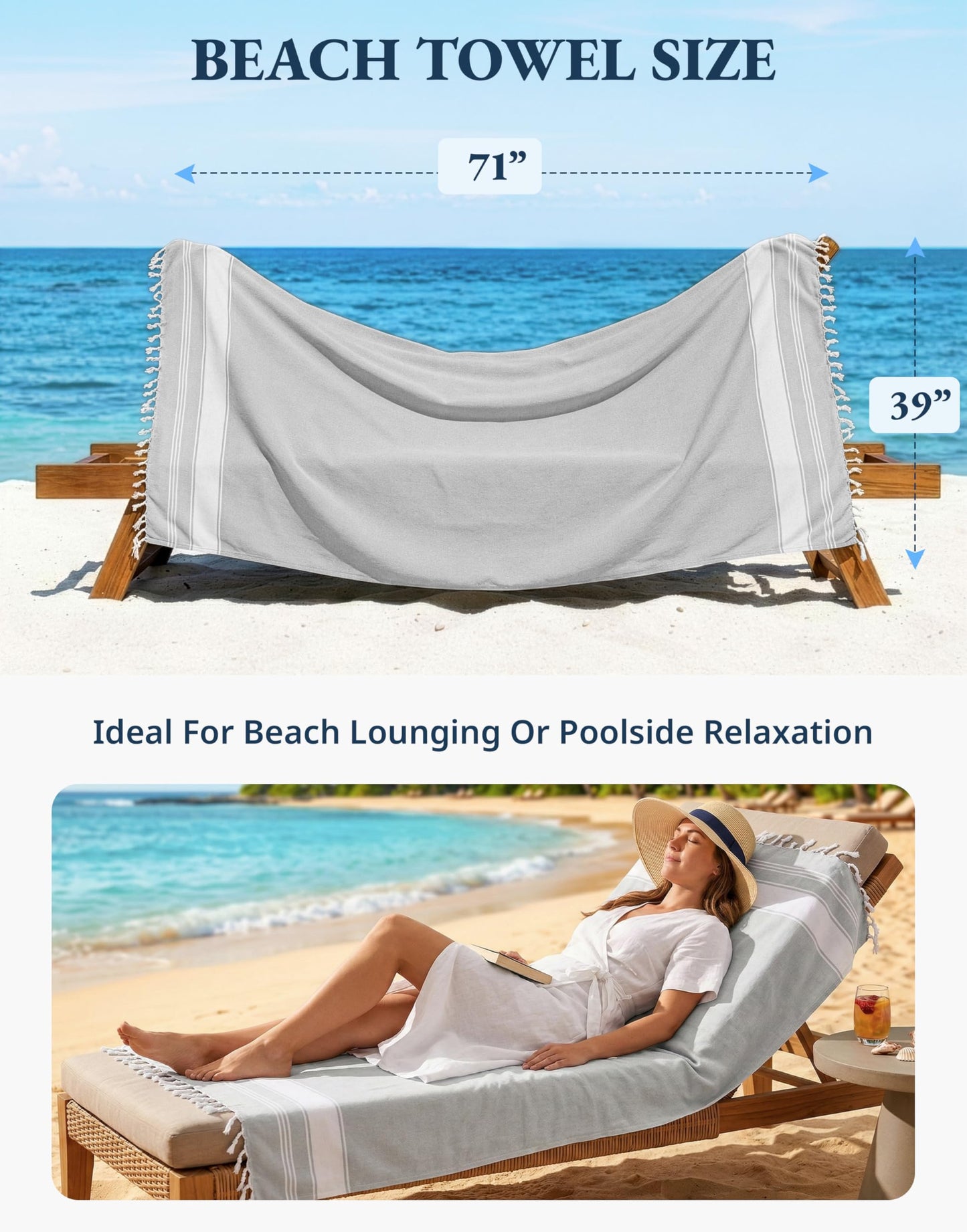 LANE LINEN Extra Large Beach Towel, 2 Pack Beach Towels Oversized, Pre-Washed, No Shrink, Quick Dry Pool Towels, Stylish Light Beach Towel For Women