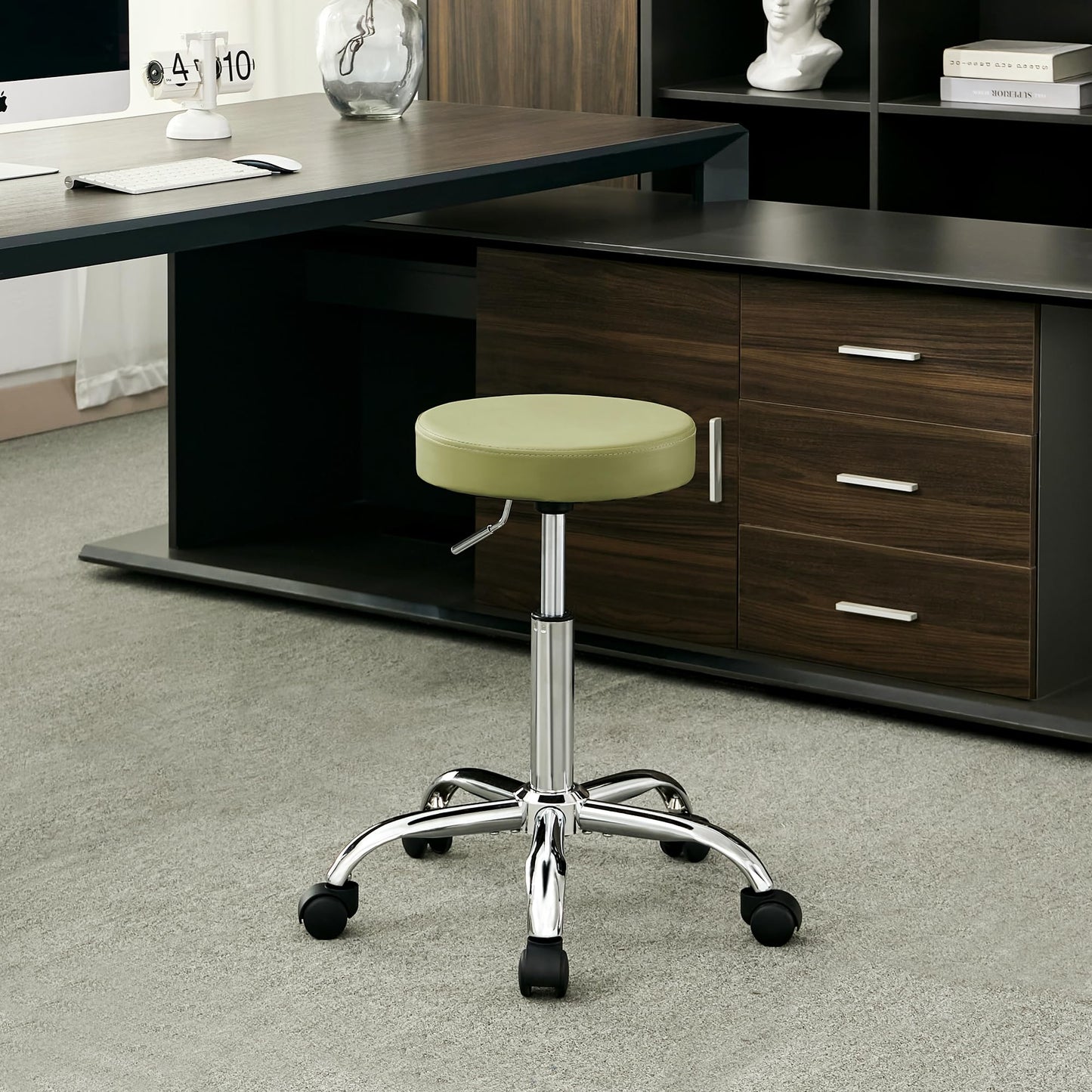 FIRAVOE Adjustable Rolling Drafting Stool with Wheels, Backless Office Chair, Height Adjustable 49.5–67.6 cm, Swivel Work Stool