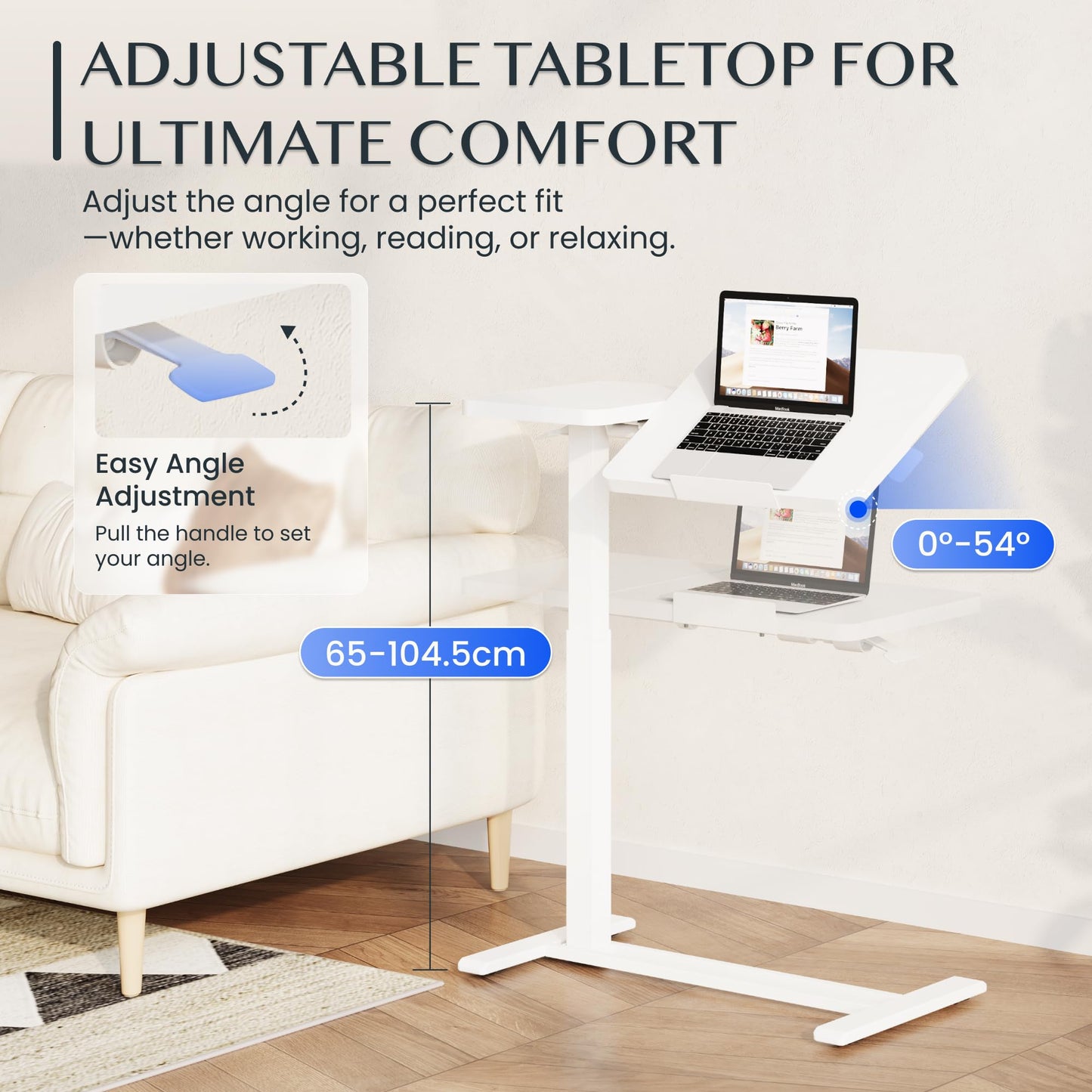 FLEXISPOT Overbed Table with Wheels, Adjustable Height Bedside Table with Tilting Tabletop, Rolling Laptop Desk for Bed Sofa