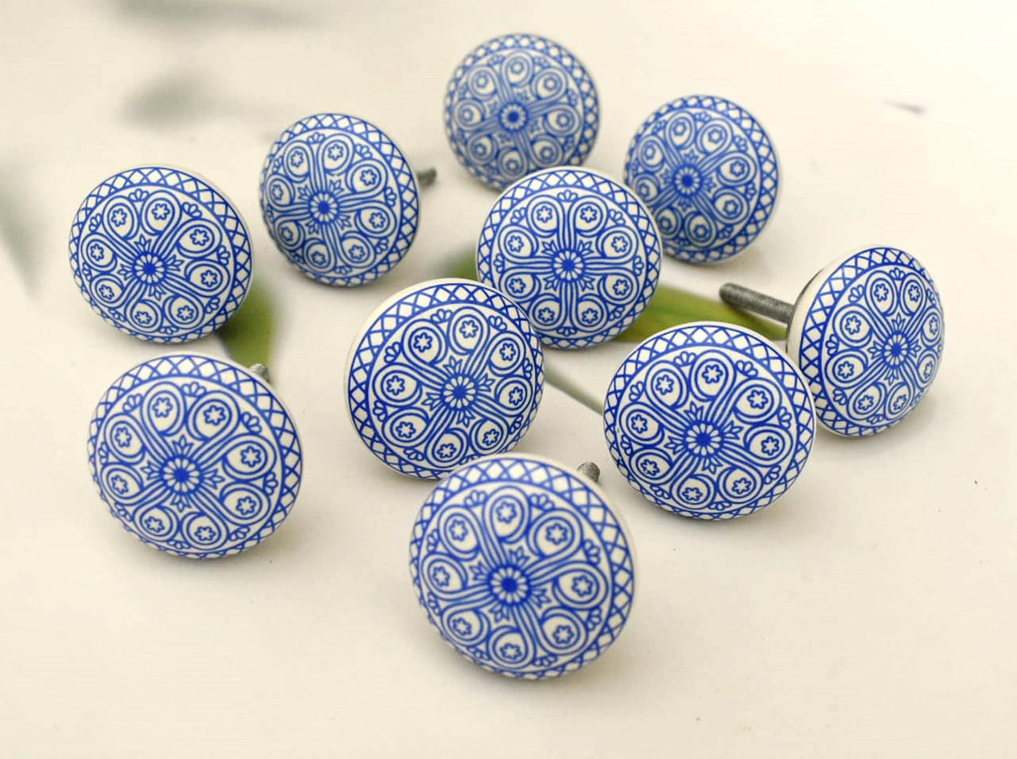 ARTISNO Ceramic Knobs Colorful Blue for Kitchen Cabinets Bathroom Cupboards Dresser Drawers Chest Handmade Pottery Set of 10