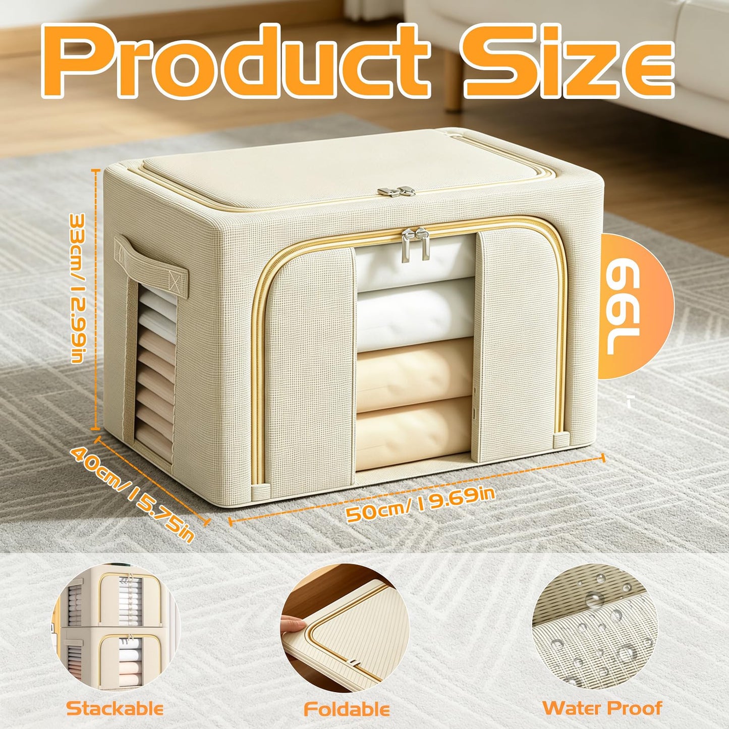 Resszo 66L Storage Boxes with Metal Frame and Top & Front Opening