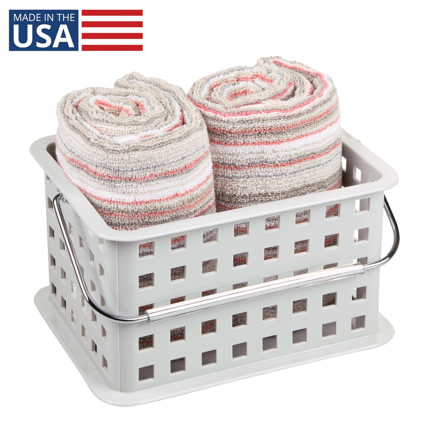 iDesign 61226 Basic Storage Basket, Small Plastic Bath Basket for Shower and Care Accessories, Light Grey