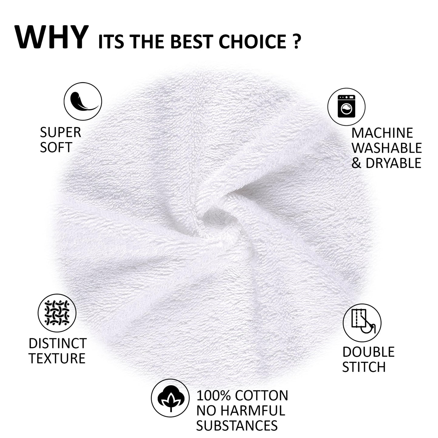 6 Pieces White Towel Set Quick-Dry High Absorbent 100% Turkish Cotton Towels for Bathroom, Pool, Gym, Camp, Travel, College Dorm 2 Bath Towels